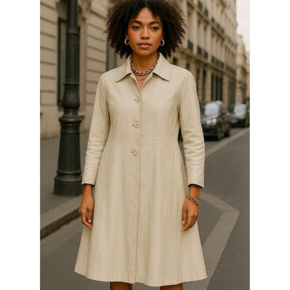 Vintage Elegance Couture Genuine Leather Coat White Made in USA Long Sleeve - Picture 1 of 11